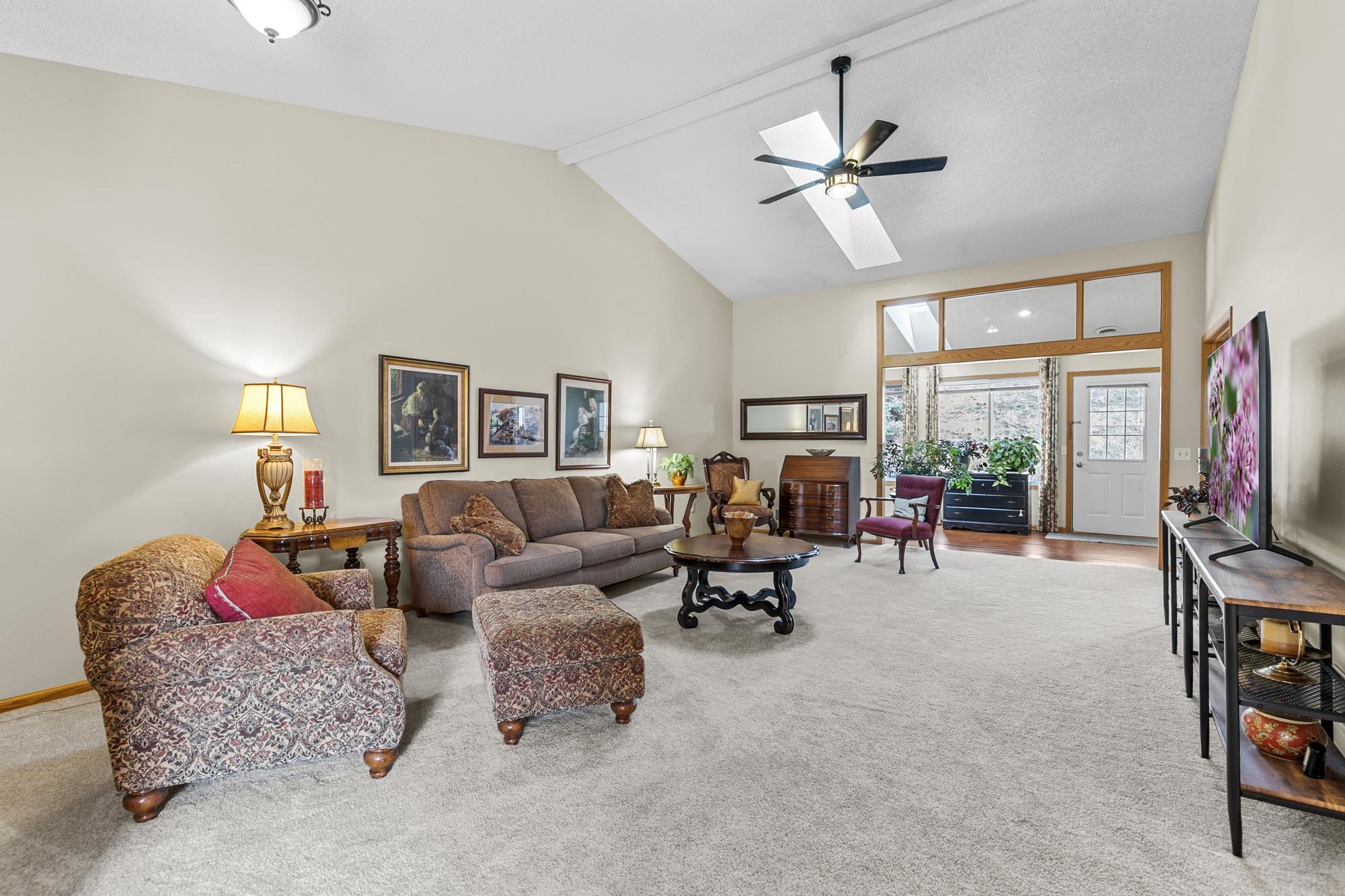 The Living Room features a vaulted ceiling. This is an ideal space to entertain family and friends.