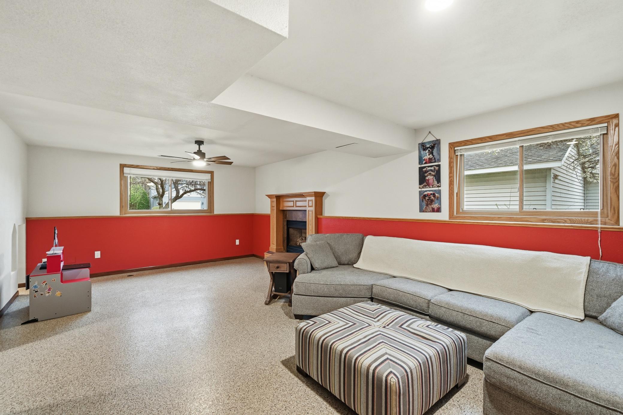 Basement Living Room with Fireplace