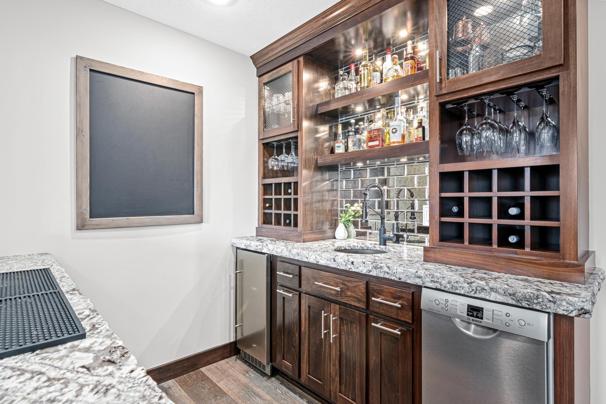High End Bar with dishwasher, wine fridge & ice maker