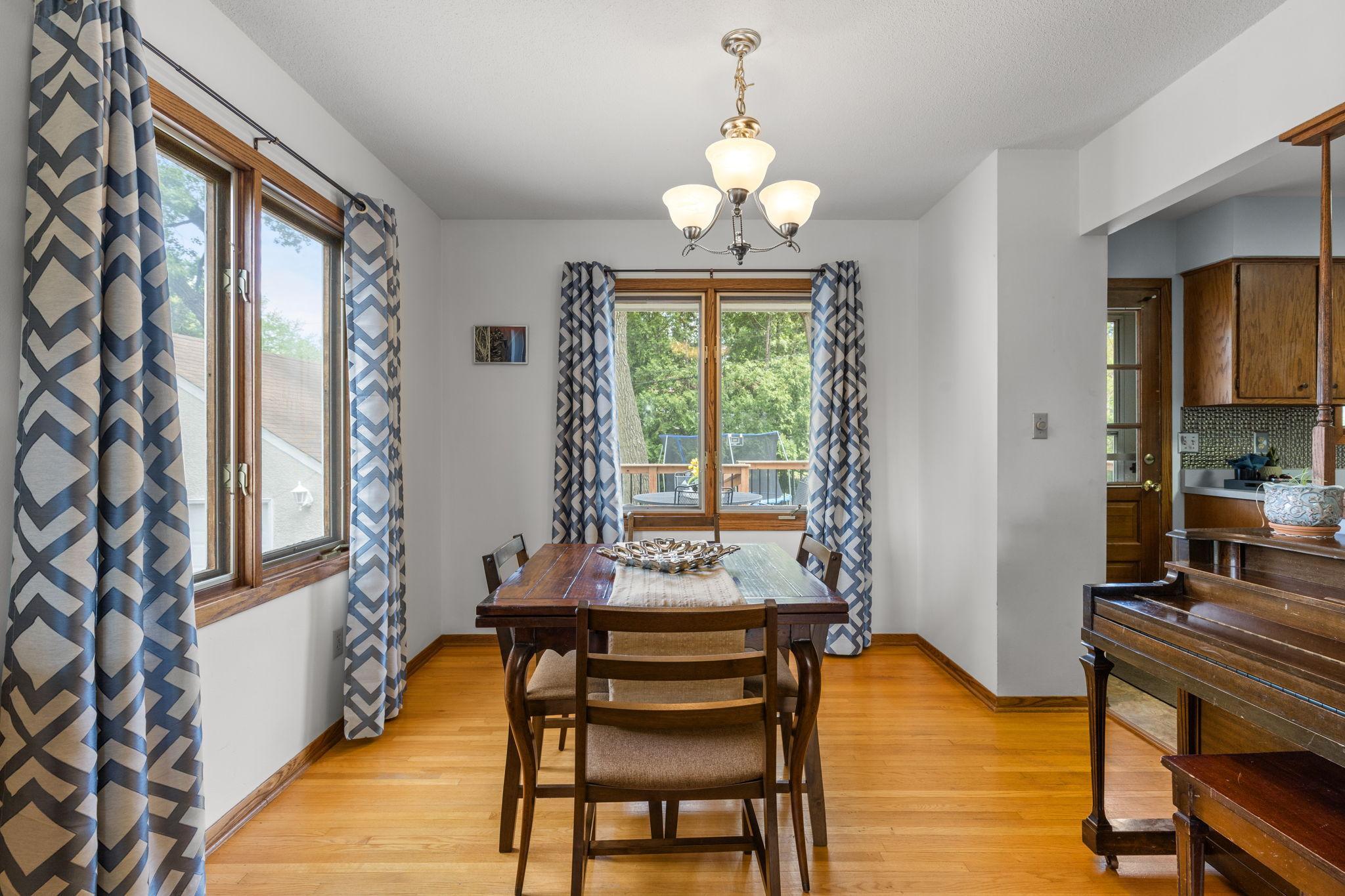 Nice size dining room with newer light fixture