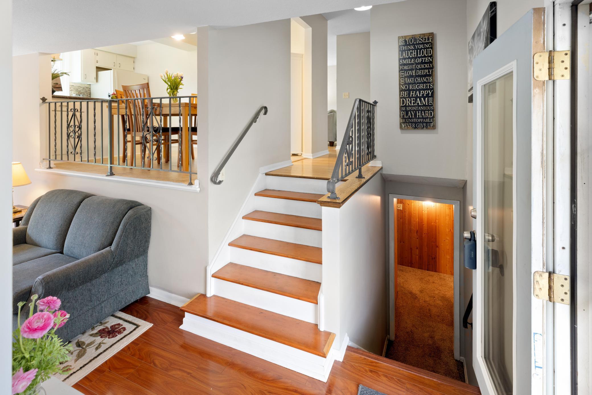 Staircase to upper and lower levels.