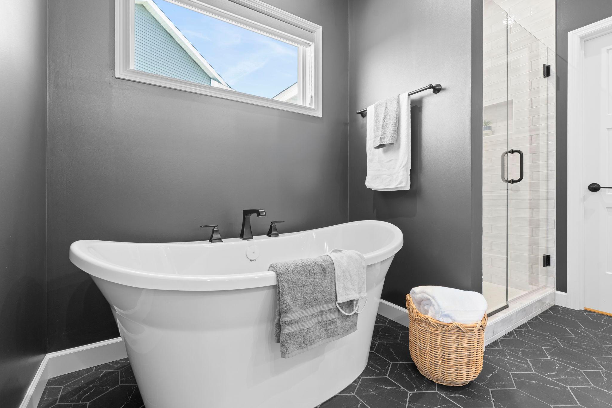 Free standing tub with transom for great natural light