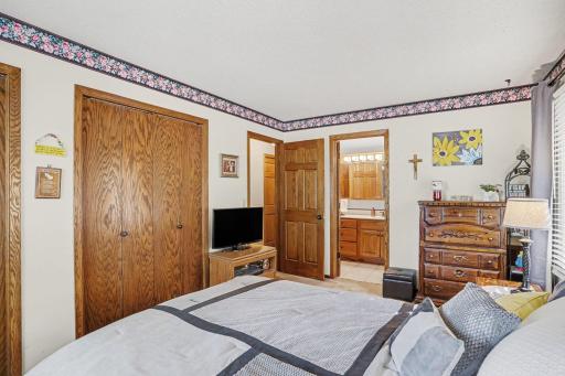 The primary bedroom has private access to the bath, if desired.