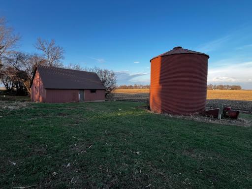 Shed for chickens, livestock or storage and the Grain Bin.