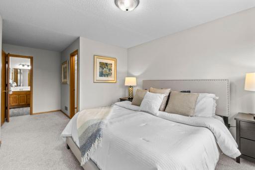 Spacious primary bedroom also featuring a walk-in closet.