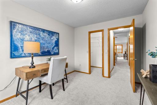 Located just steps from the main living areas and bathroom.