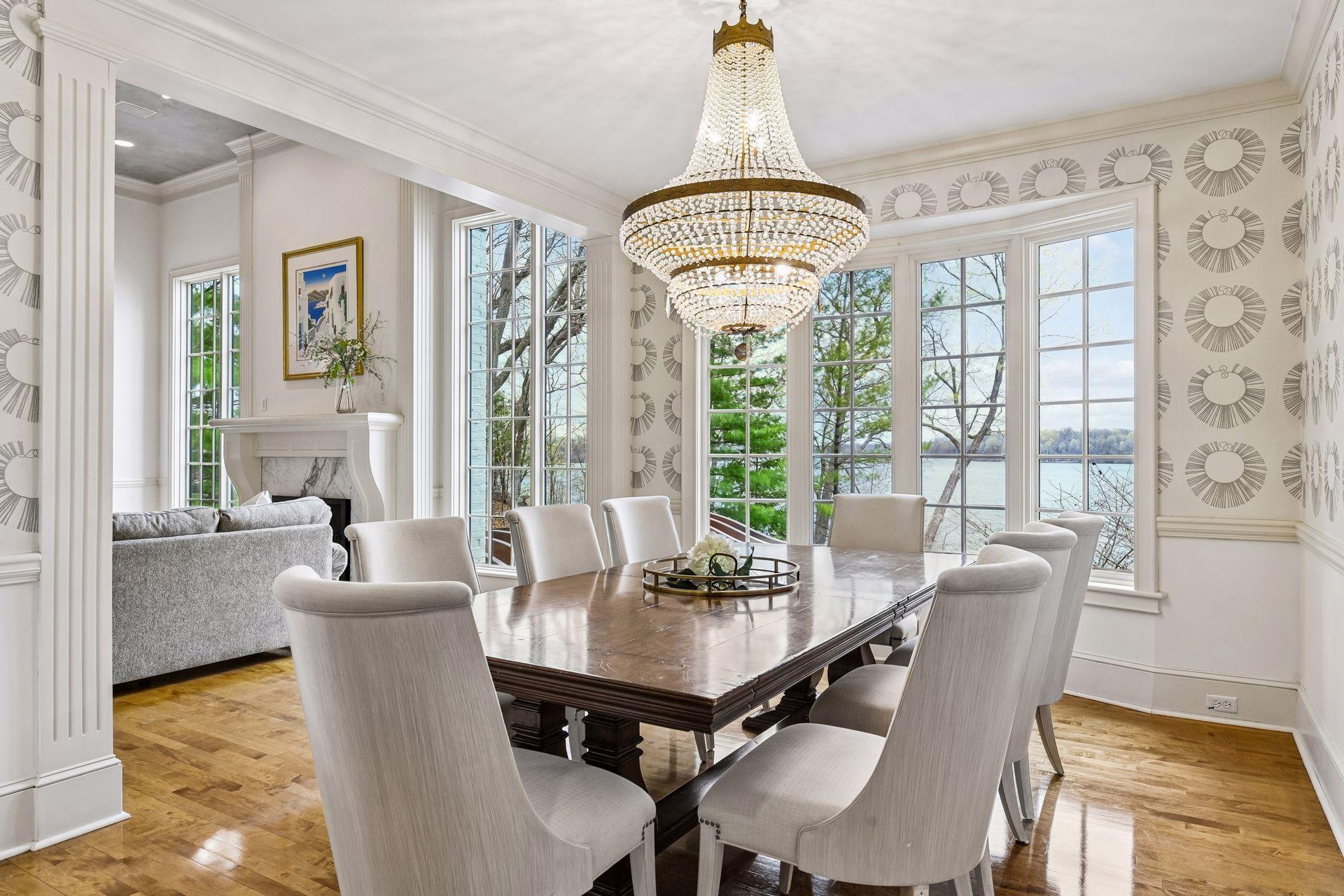 Stunning Formal Dining Room with endless views of Lake Minnetonka