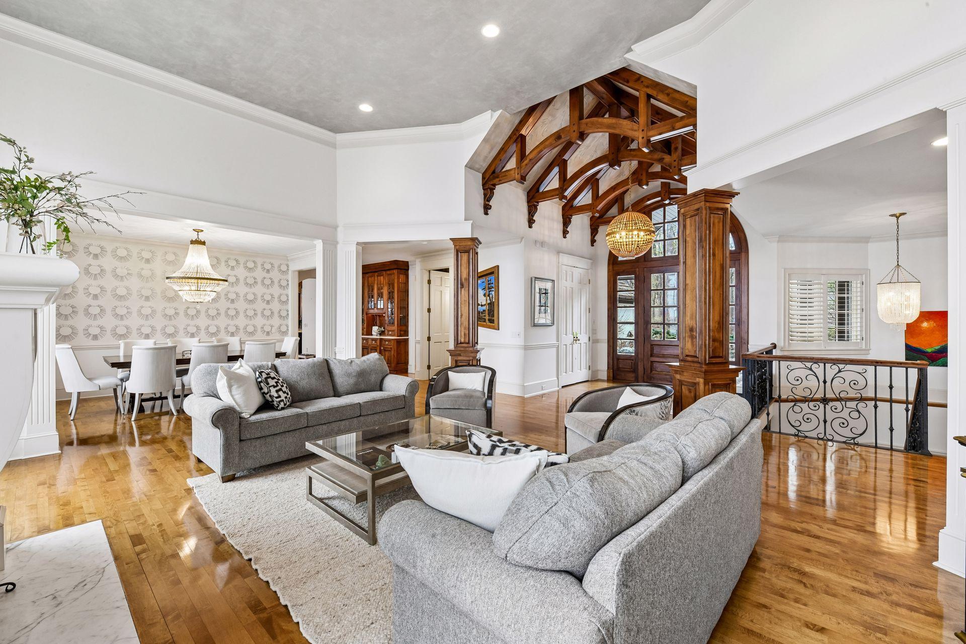 Crisp white walls provide fresh feel and allows the beautiful woodwork to stand out.