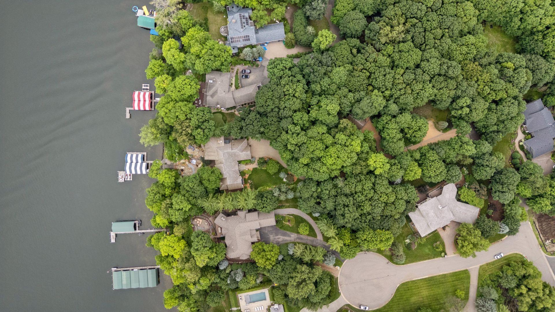 Home is across from 2nd striped boat Cover from top