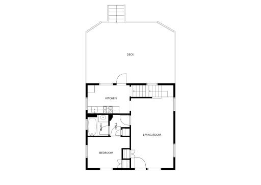 Main floor has a family room, kitchne, full bathroom, and bedroom and an impressive size deck