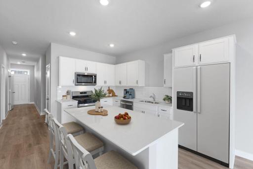 Large quartz countertop for informal meals.