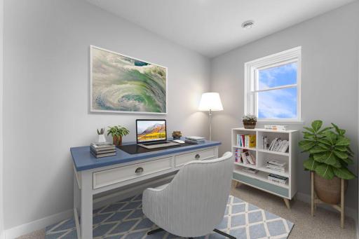 Just beyond the living room is a cozy private office perfect for working from home.