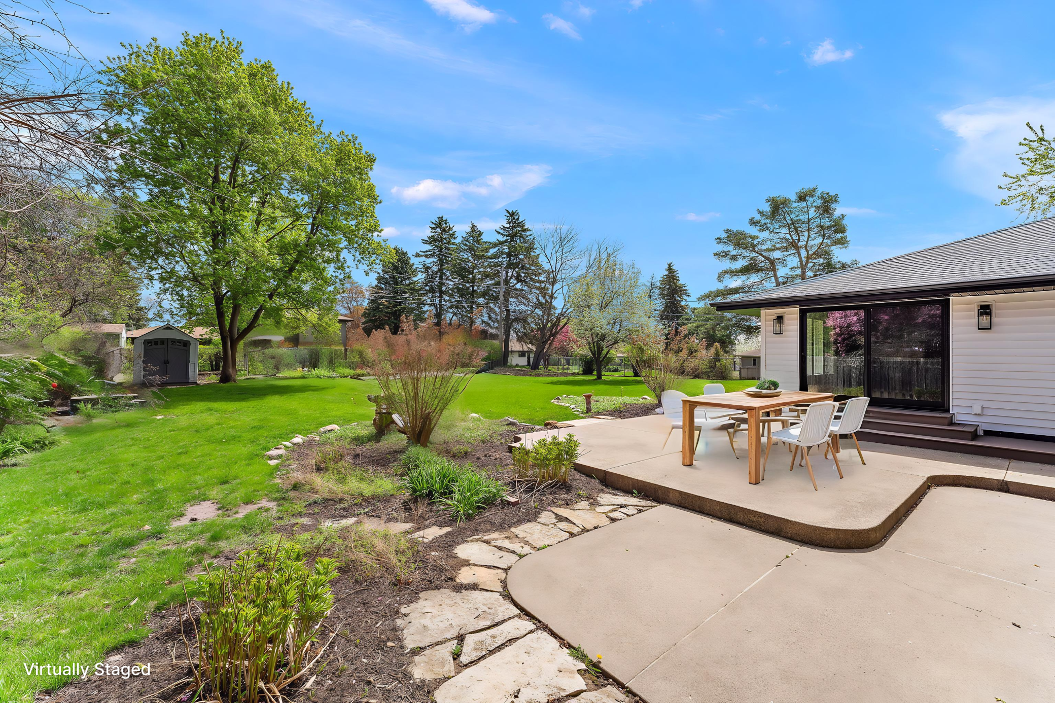 Virtually staged rear patio.