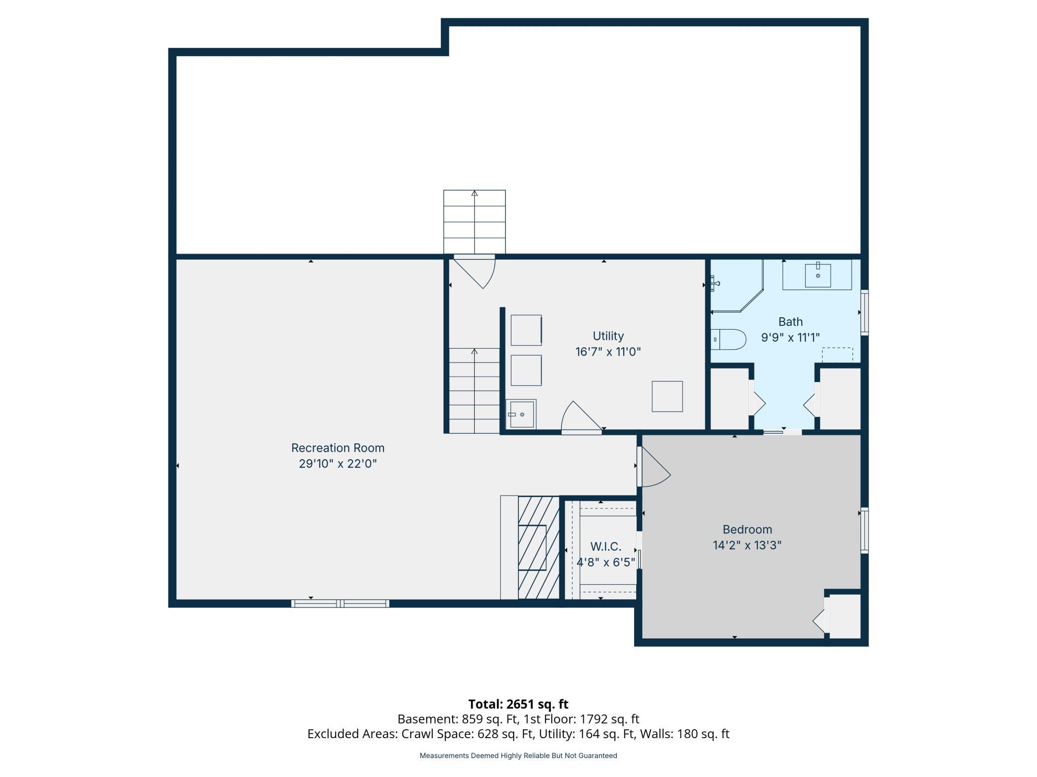 Lower Level floorplan. The white area is a very accessible crawlspace of ample storage.