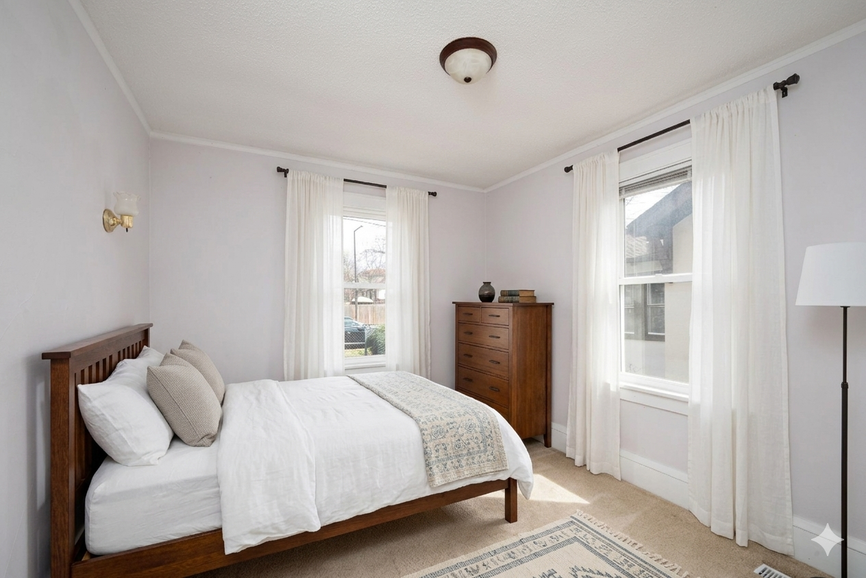 Virtual staging of main floor front bedroom