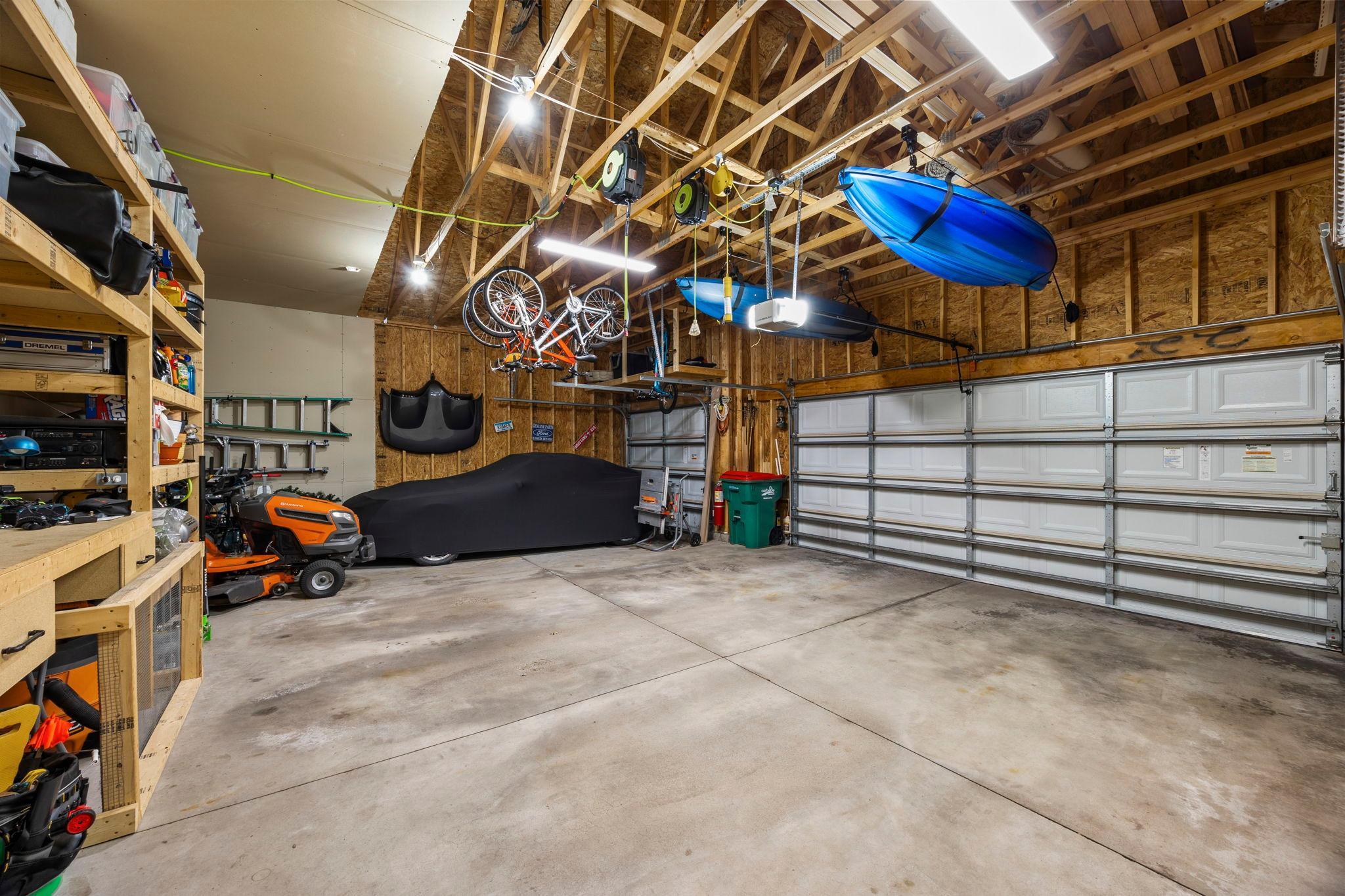 Garage has extra depth for storage