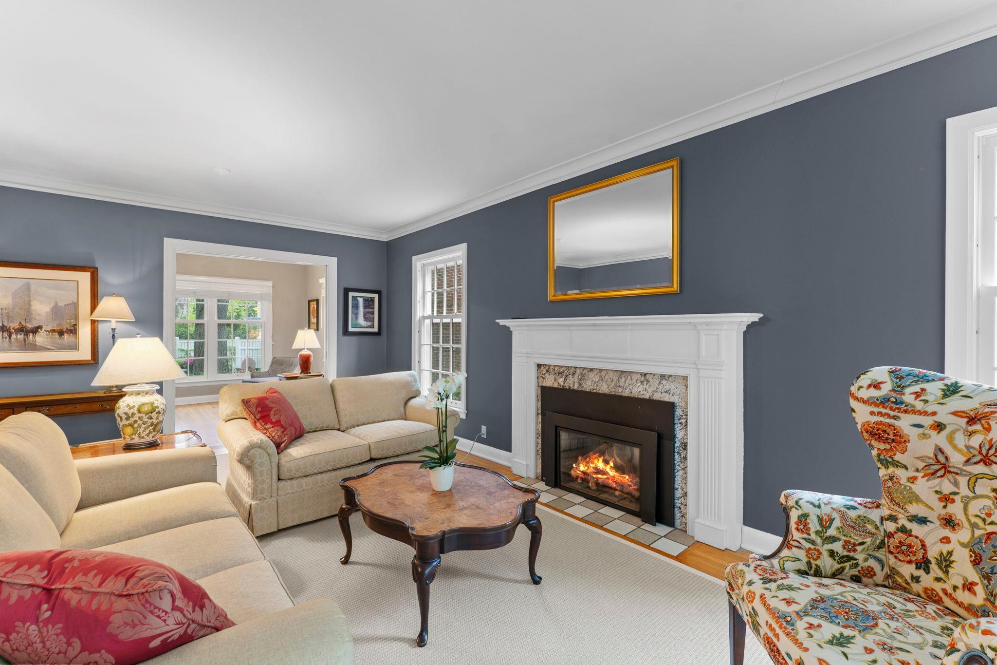 Living room with adjoining rear den