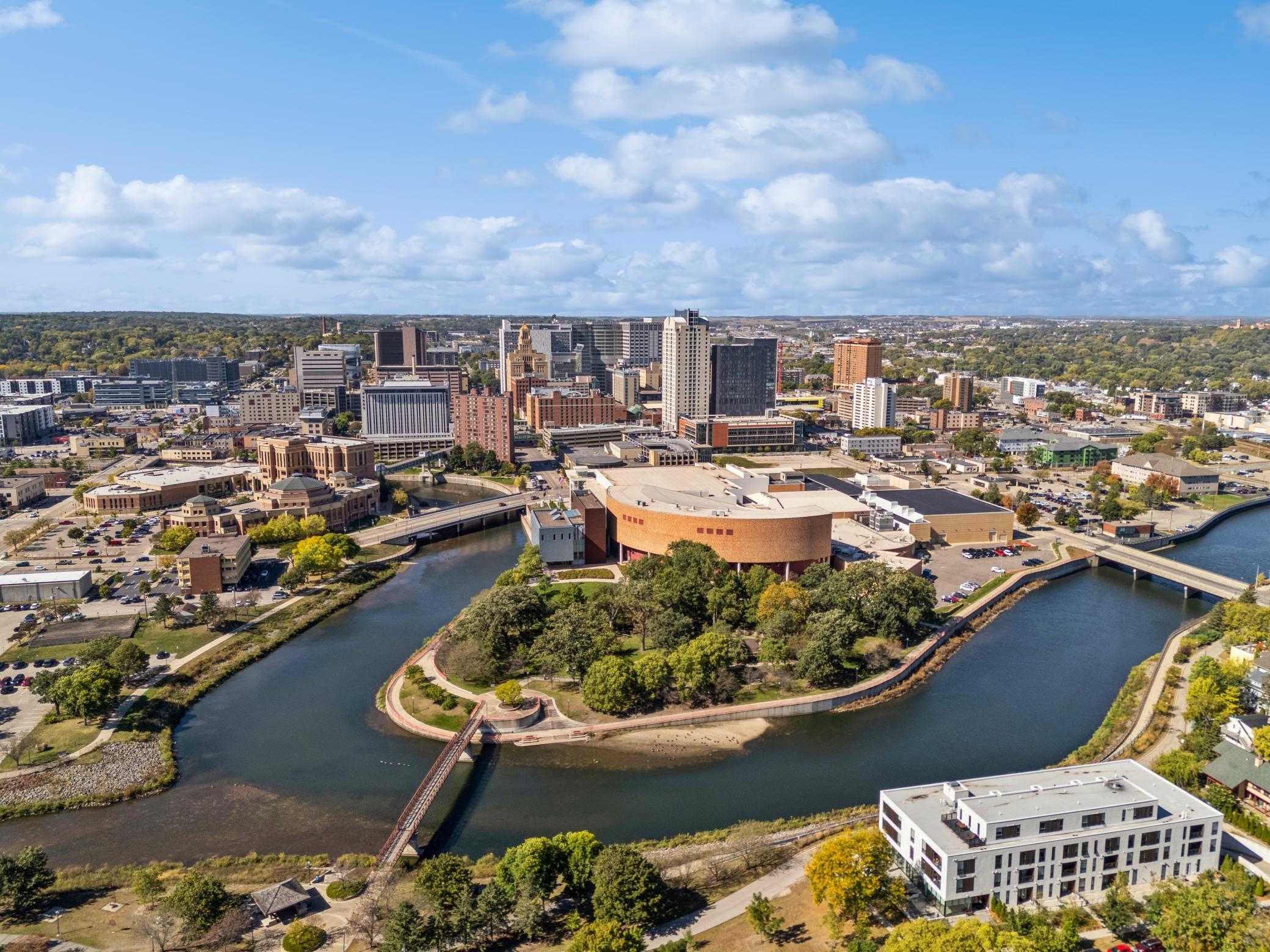 Aerial shot of Downtown Rochester.