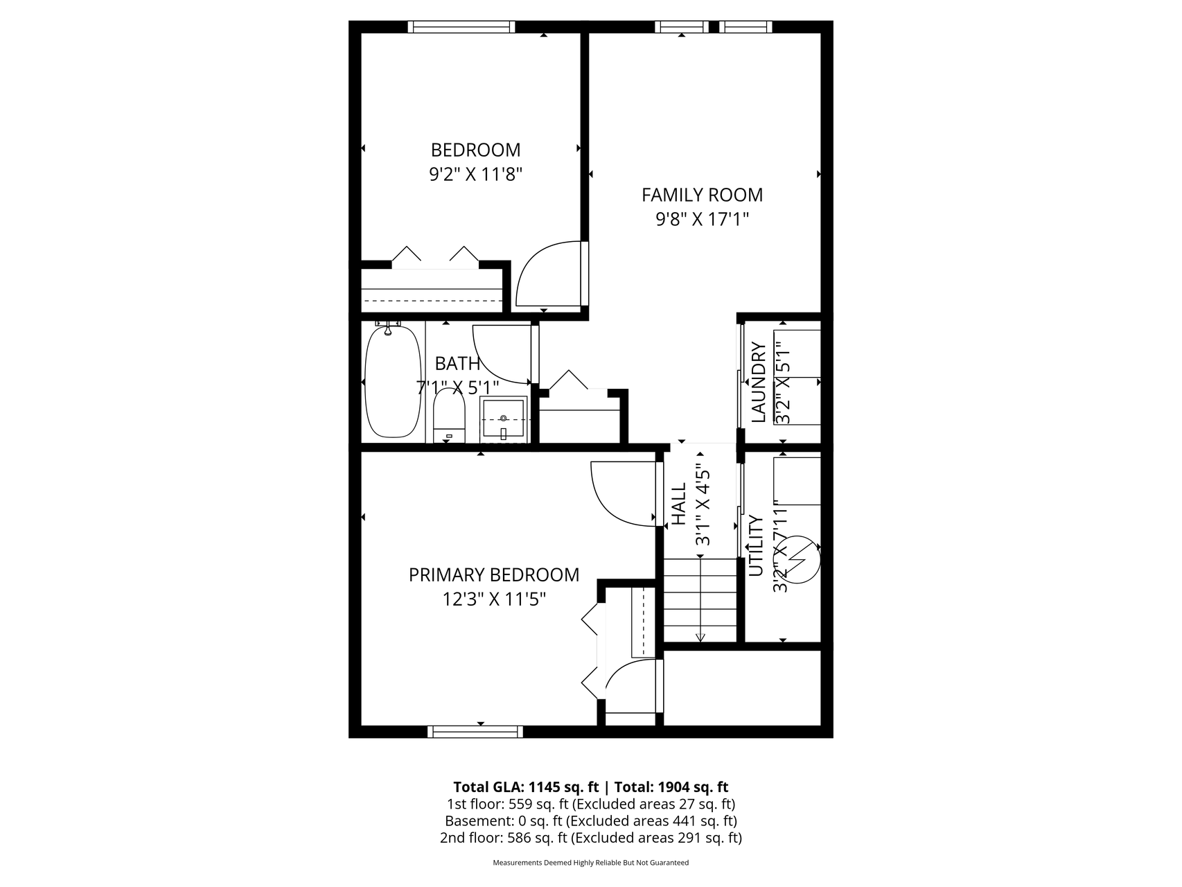 Detailed lower-level floor plan featuring two bedrooms, full bath, family room, laundry, and utility space.