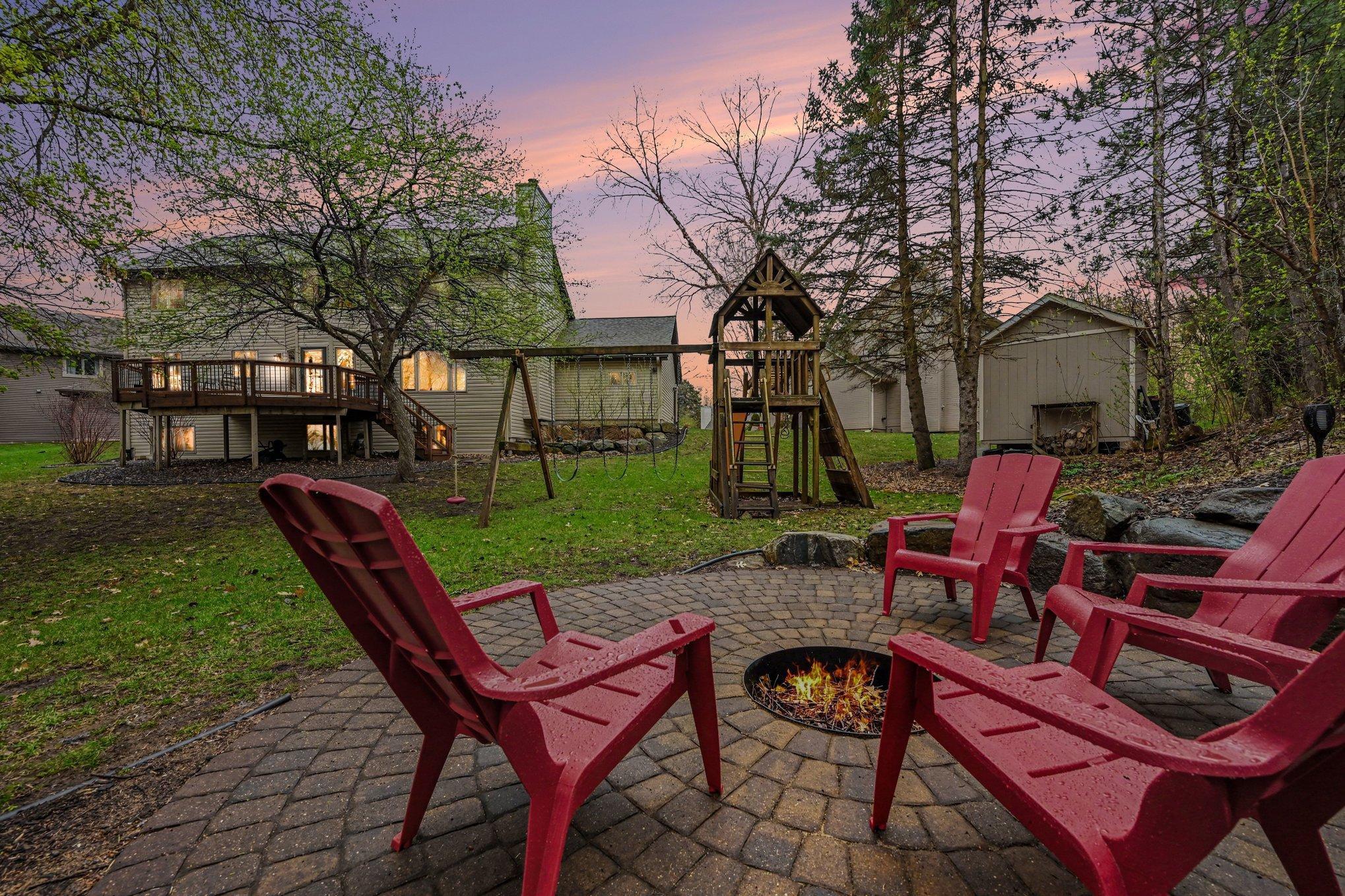Enjoy evinces under the stars around cozy campfire pit.