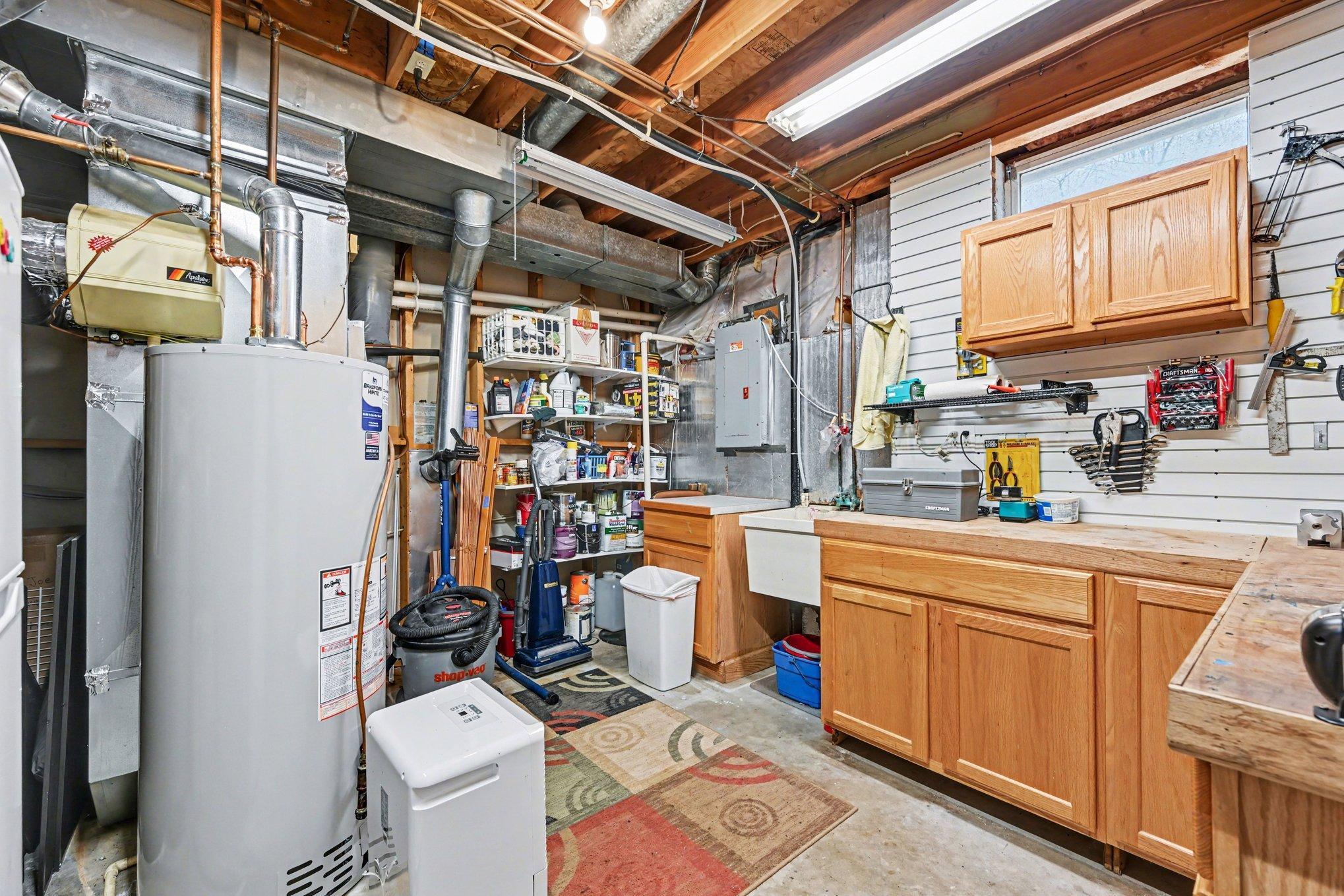 Basement utility with solid workbench