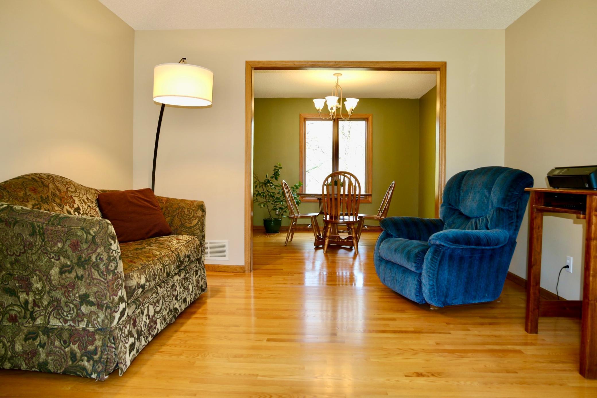 Spacious living room with an open flow to the dining area,