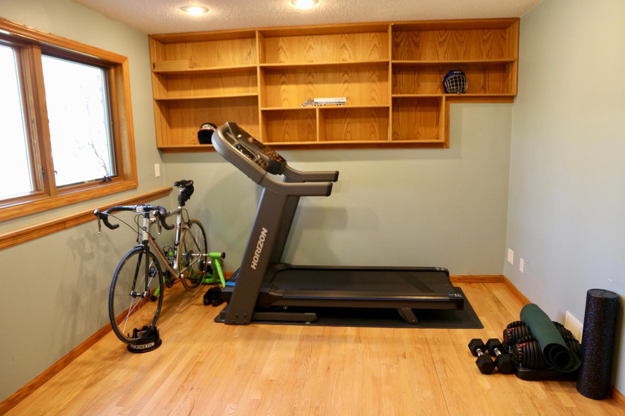 Dedicated workout space with views of your lovely yard.