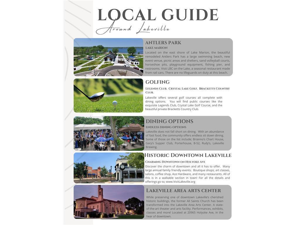 Local guide around Lakeville. Dining, golfing, shopping, parks and more!