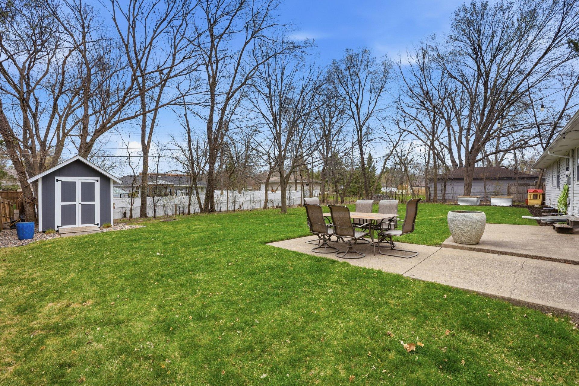 Huge fenced in backyard w/ shed