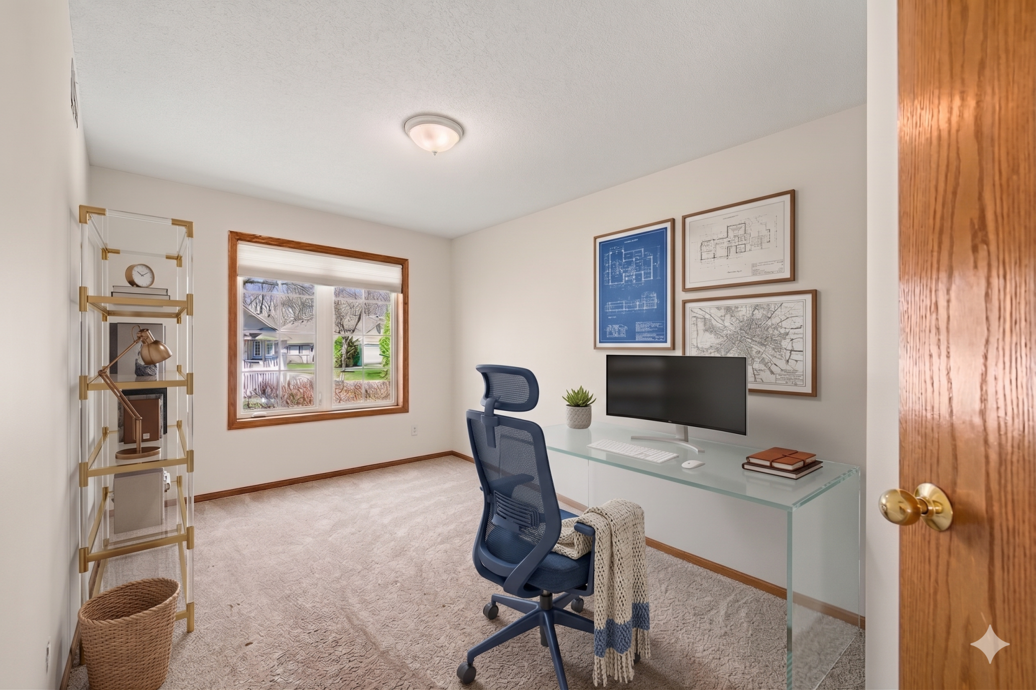 Here is the second bedroom, virtually staged as a home office.