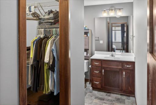 The private master suite features a walk-in closet