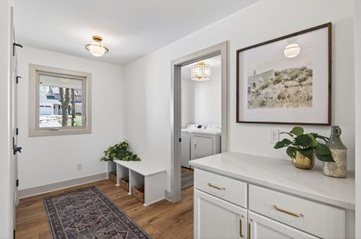 Main level mudroom with a convenient secondary entrance from the attached three car garage.
