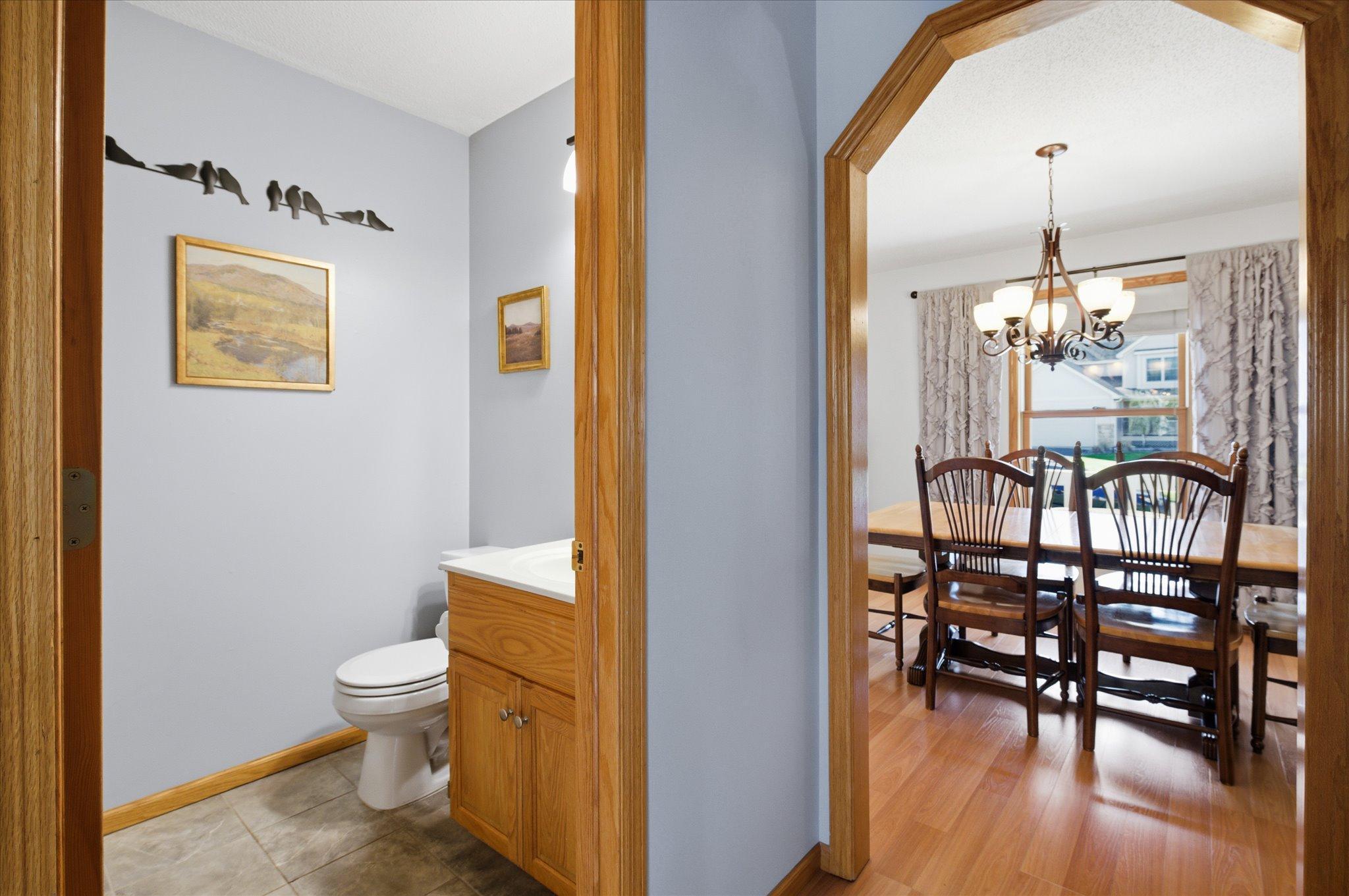 Convenient half bath on main level