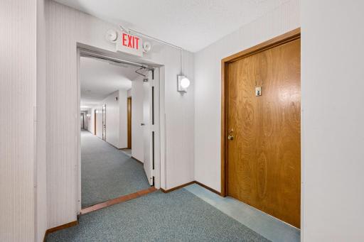 The main hallway to unit D311 - just steps from shared laundry and the elevator.