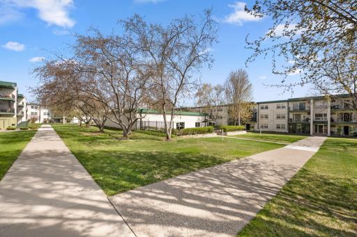 Courtyard showing the shared pool and exercise building.