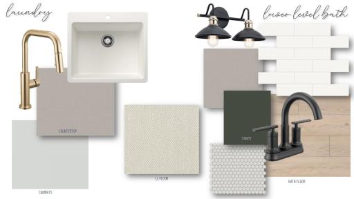 Laundry room and lower level bathroom design selections.