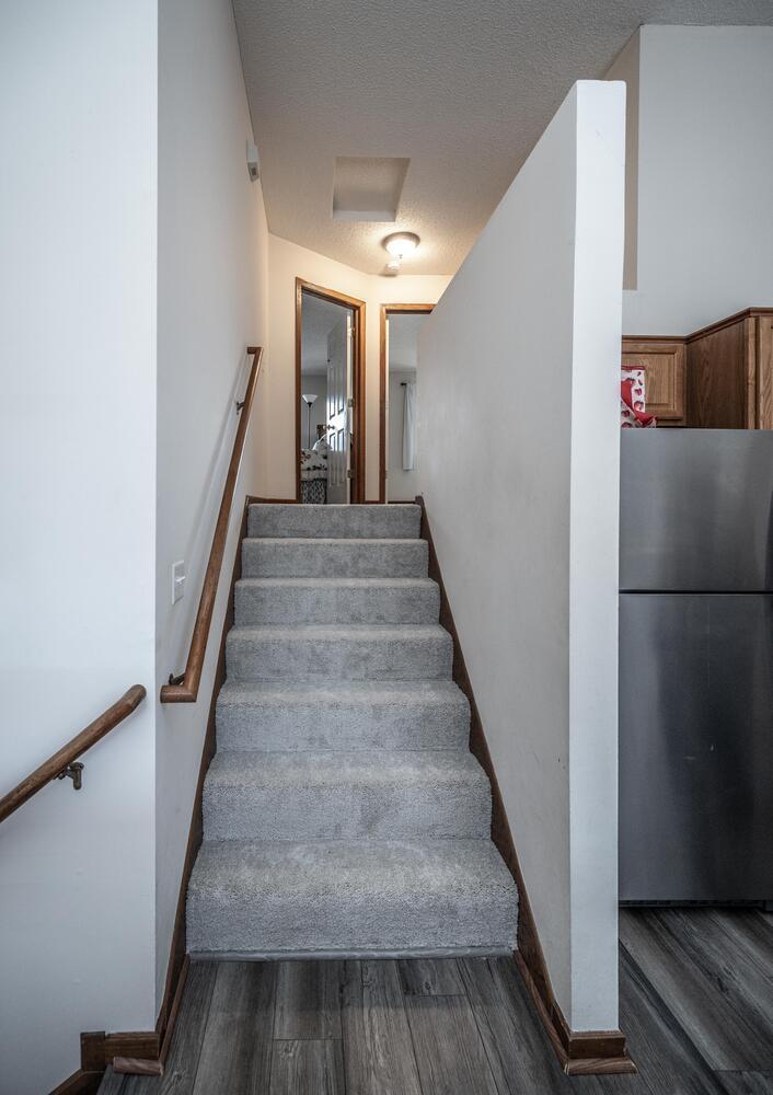 Heading upstairs, brand new carpet