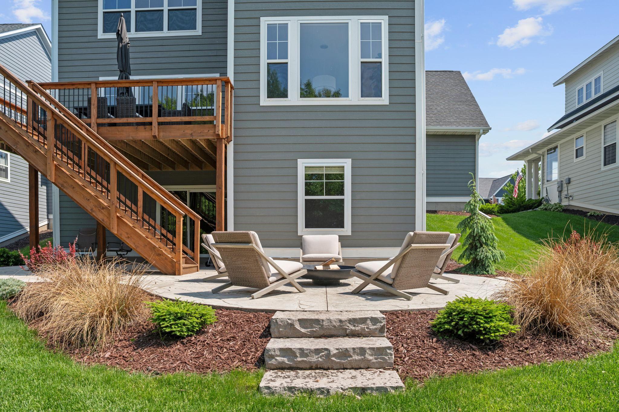 Partially covered and an open rounded area perfect for sharing stories around a fire pit!