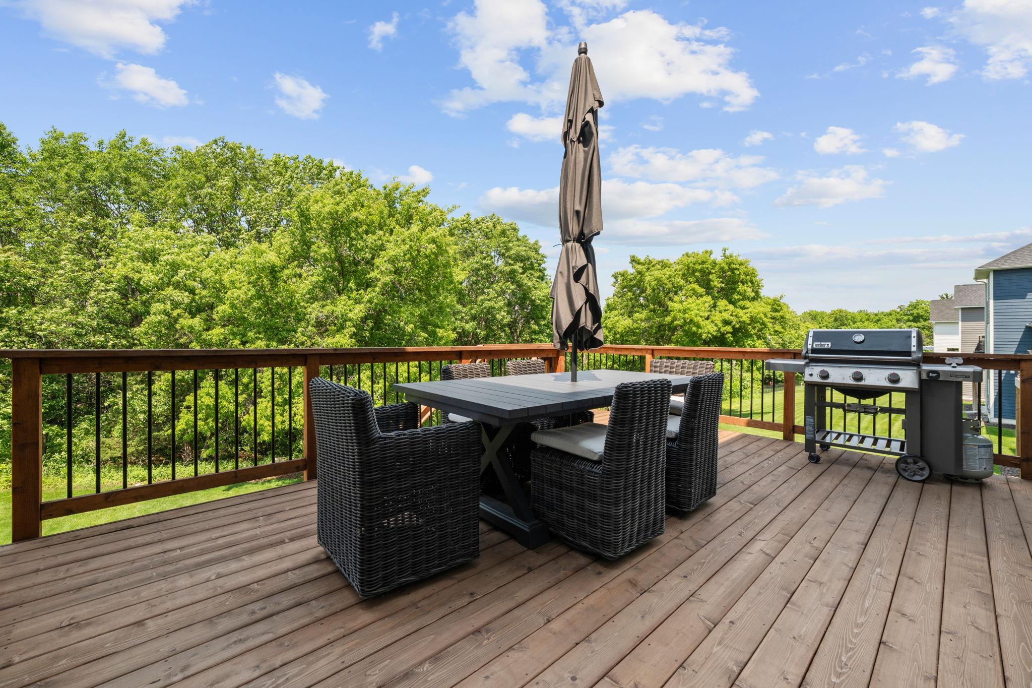 Cedar deck and railings with metal accents