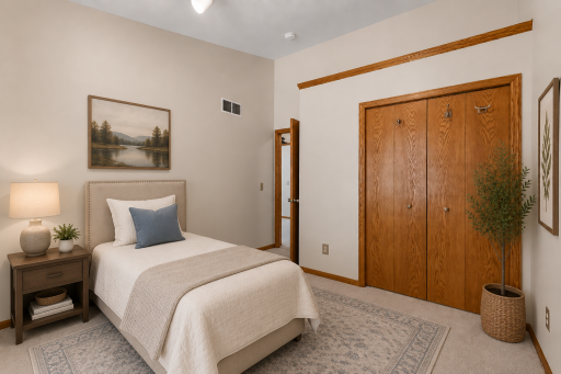 Second bedroom on main level. (digitally staged)