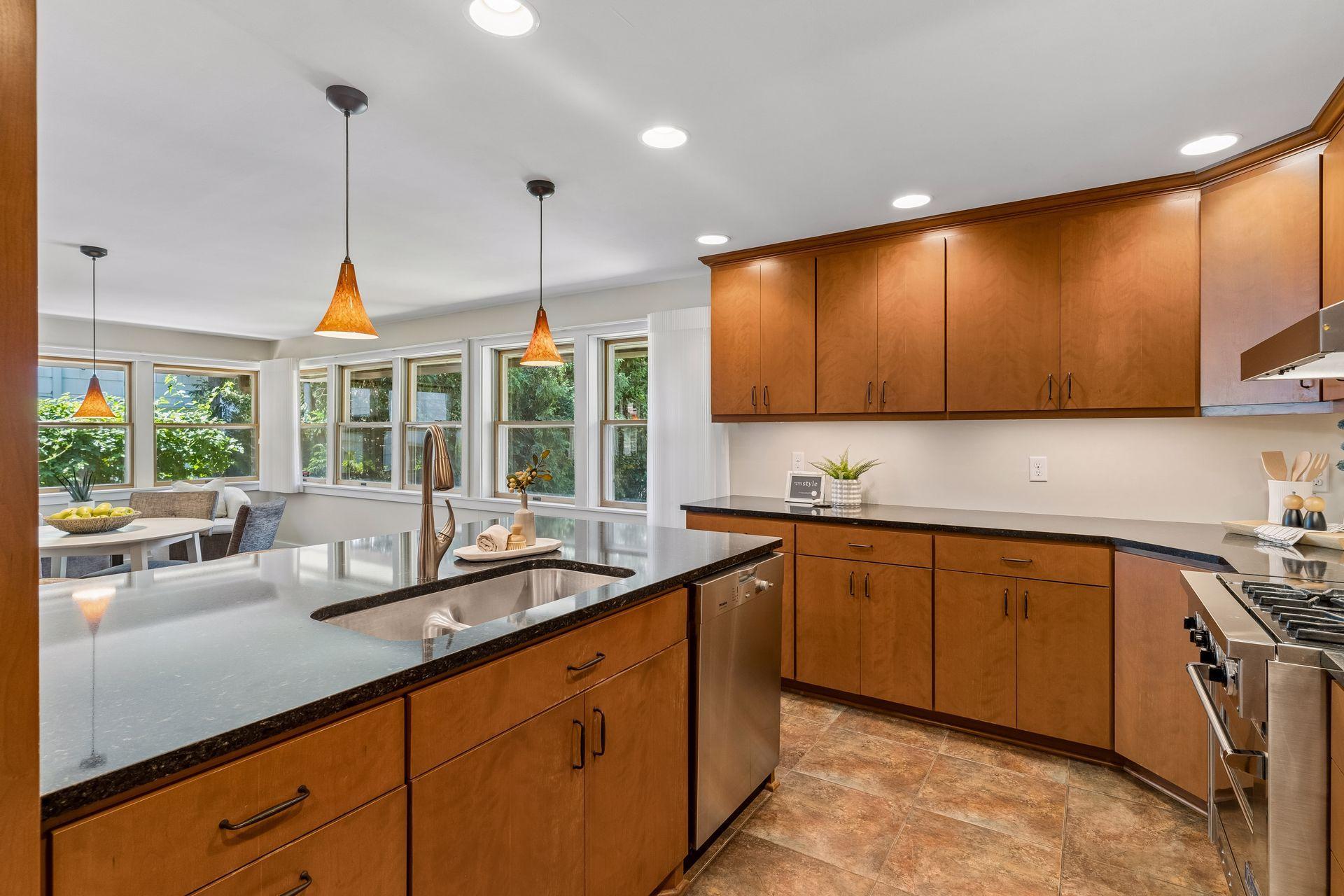 The kitchen features stunning Cambria countertops that blend beauty and function.
