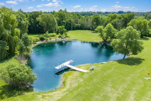 Private man-made bass pond. 35' deep in the center and full of fish!