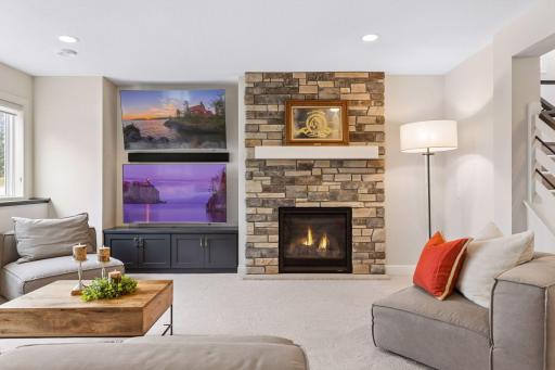 Lower level family room with gas fireplace