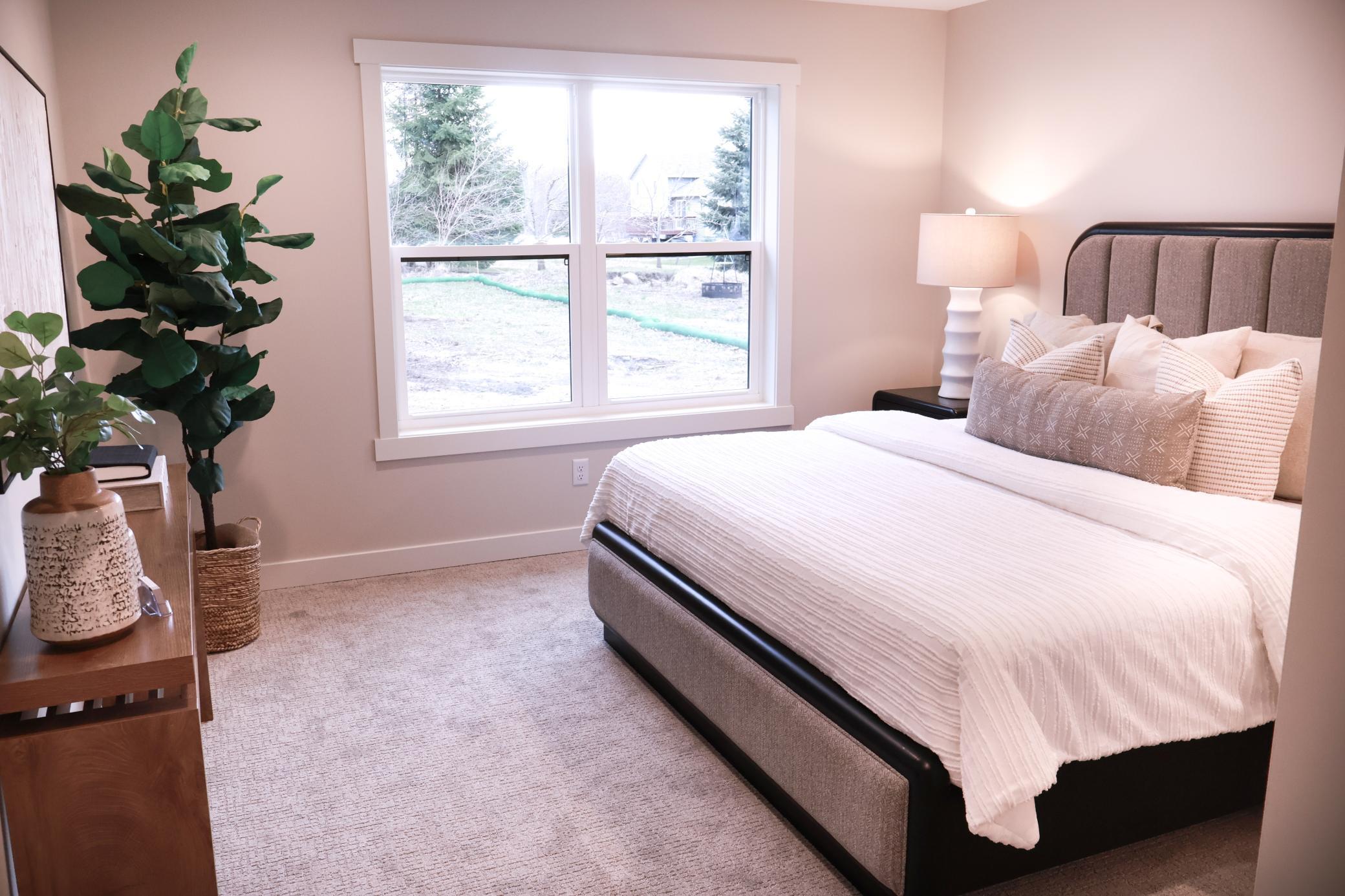 For natural light, there is a large window to the back yard