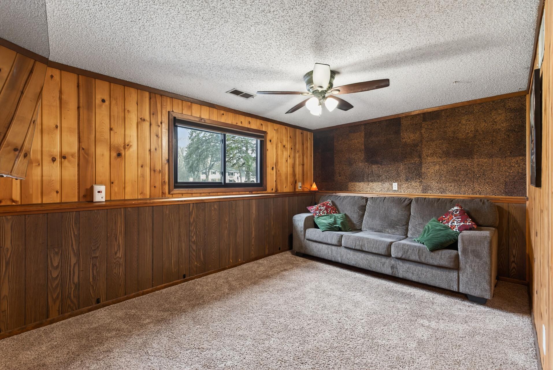 cozy family room lower level