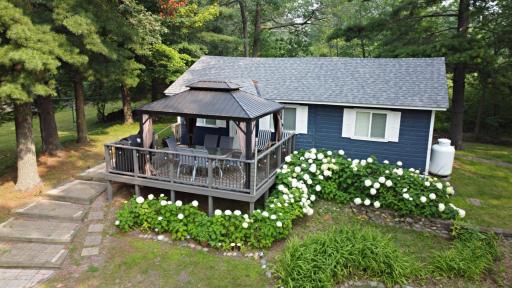 Main Cabin view with Lake side deck with views of Portage Lake