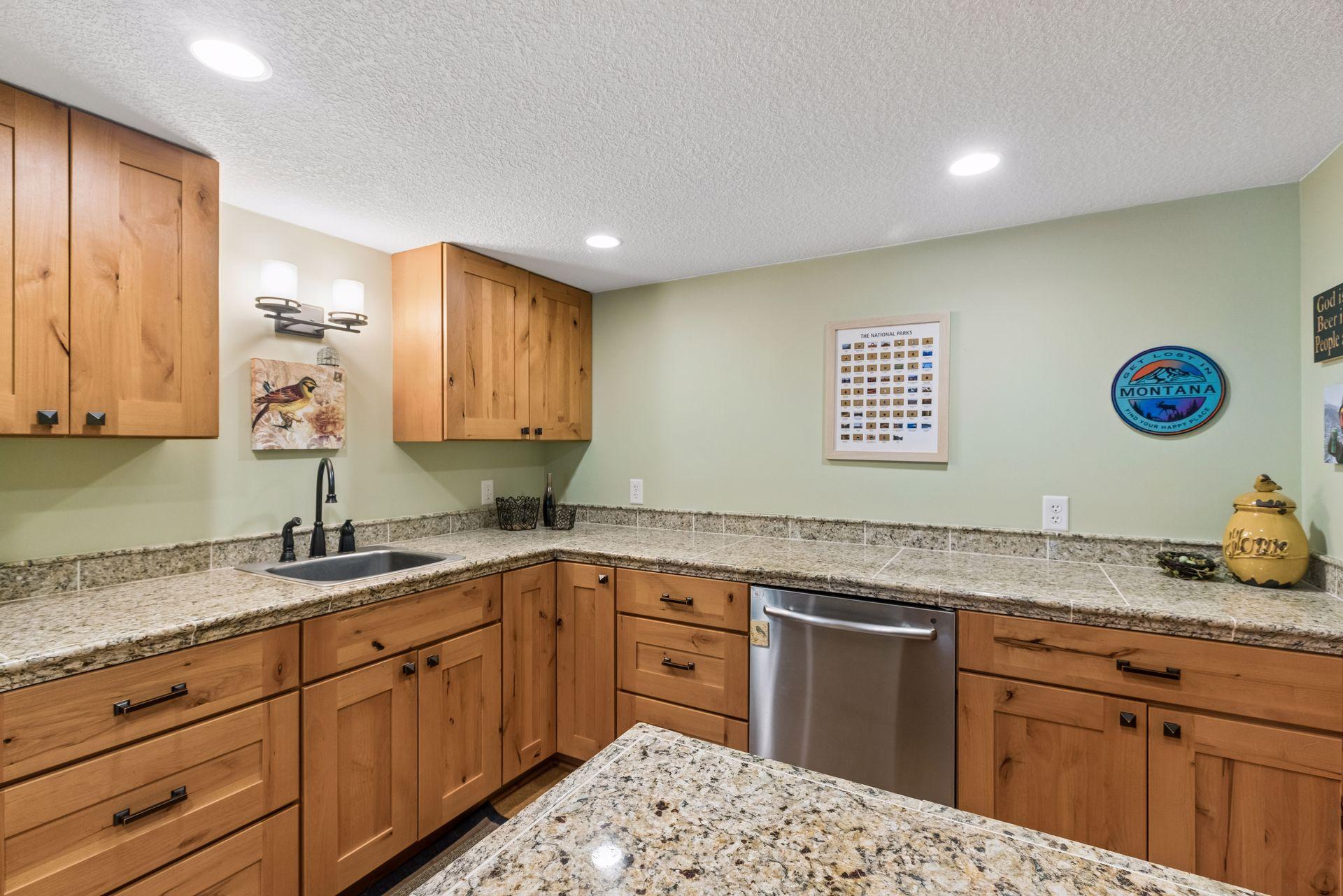 Wet bar with abundant counter space.
