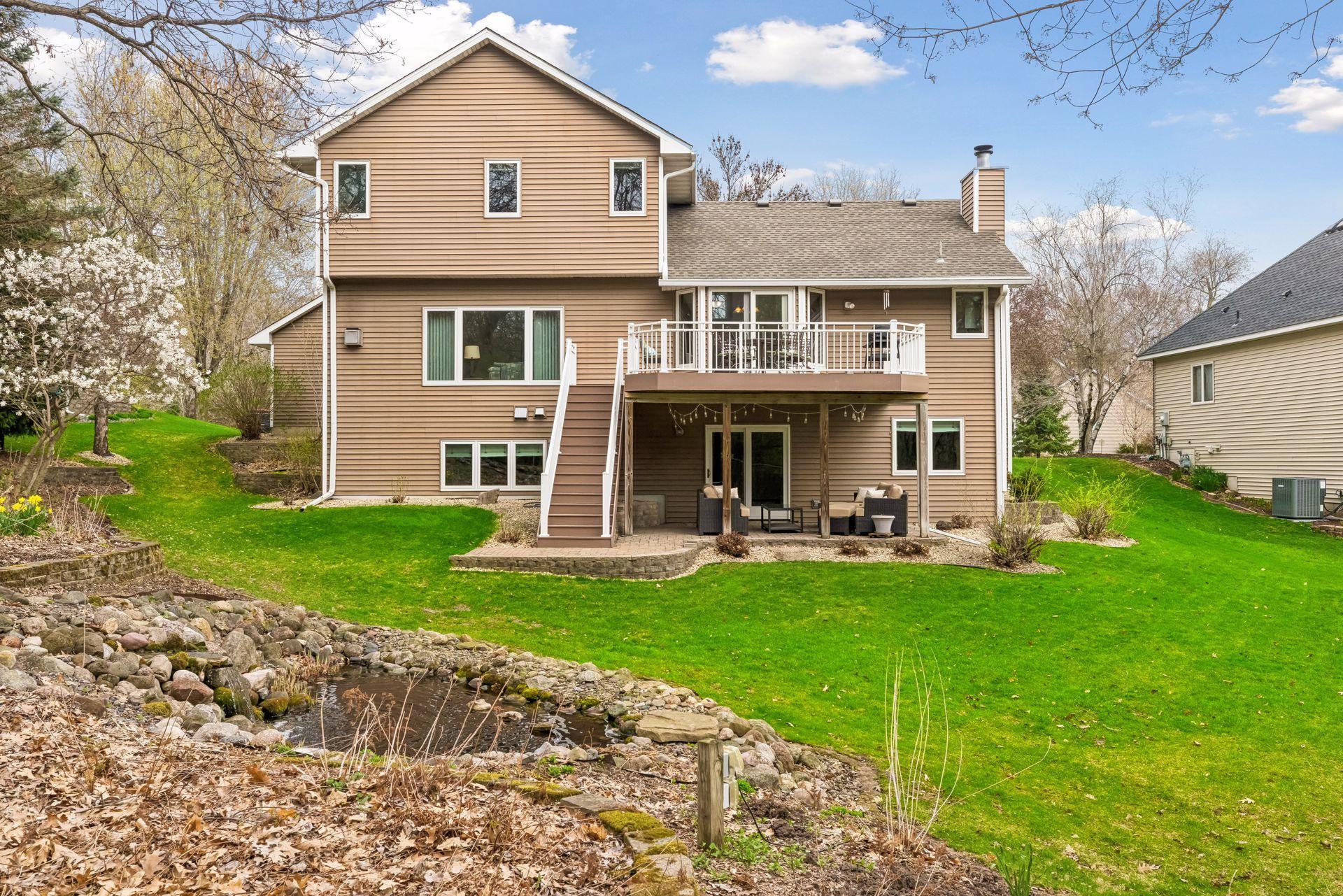 Tranquil waterfall feature adds a peaceful touch.