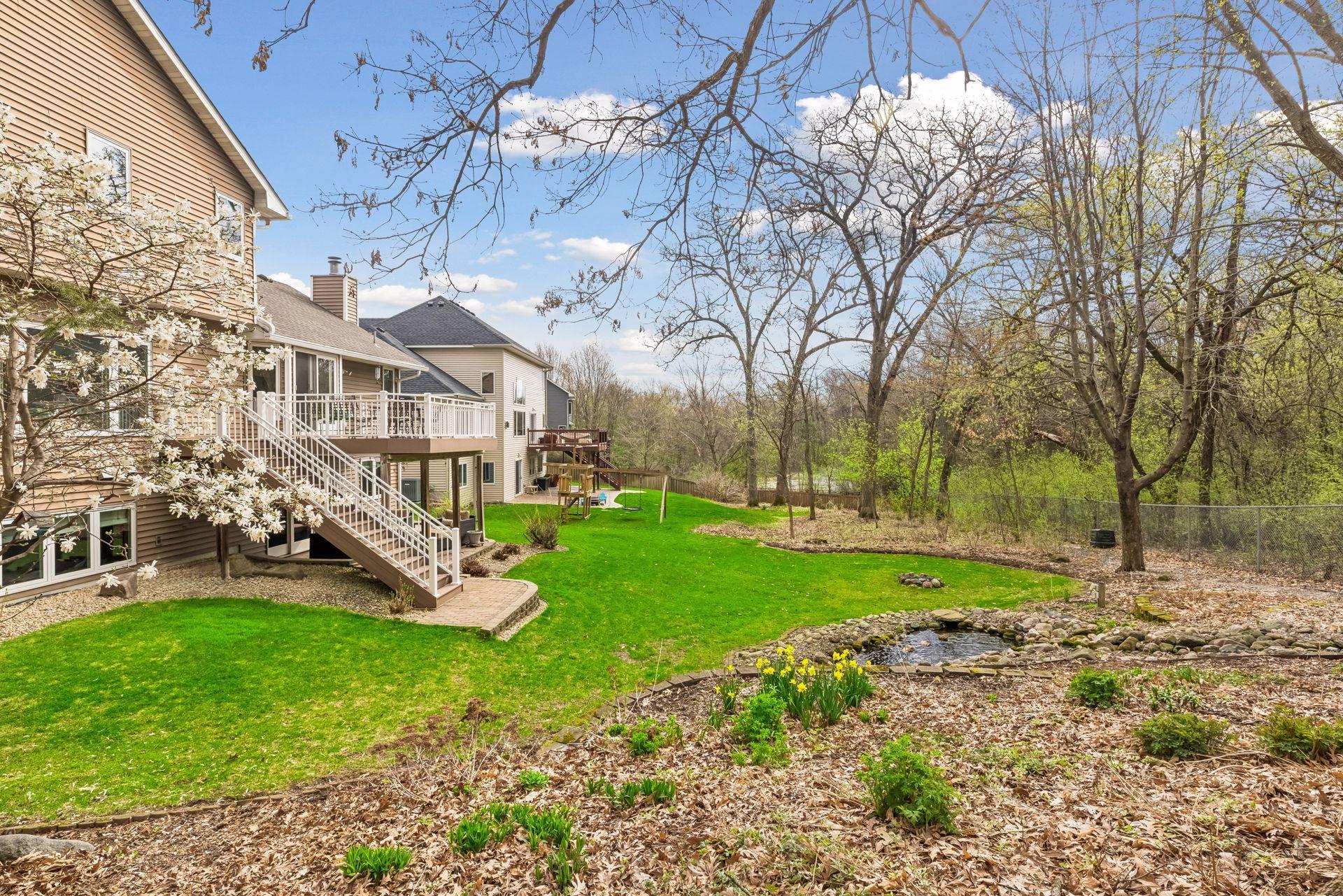 Large, private backyard setting.