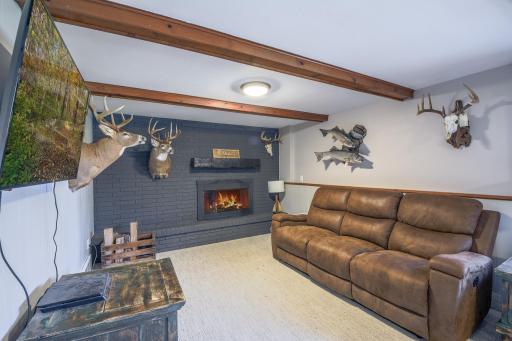 Fireplace in the lower level adds cozy charm.